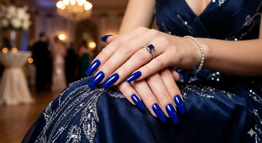 Royal Blue Glossy Coffin Nails