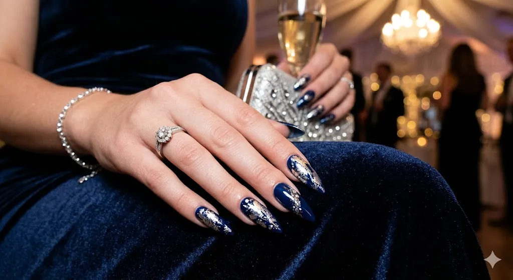 Navy Stiletto with Silver Foil