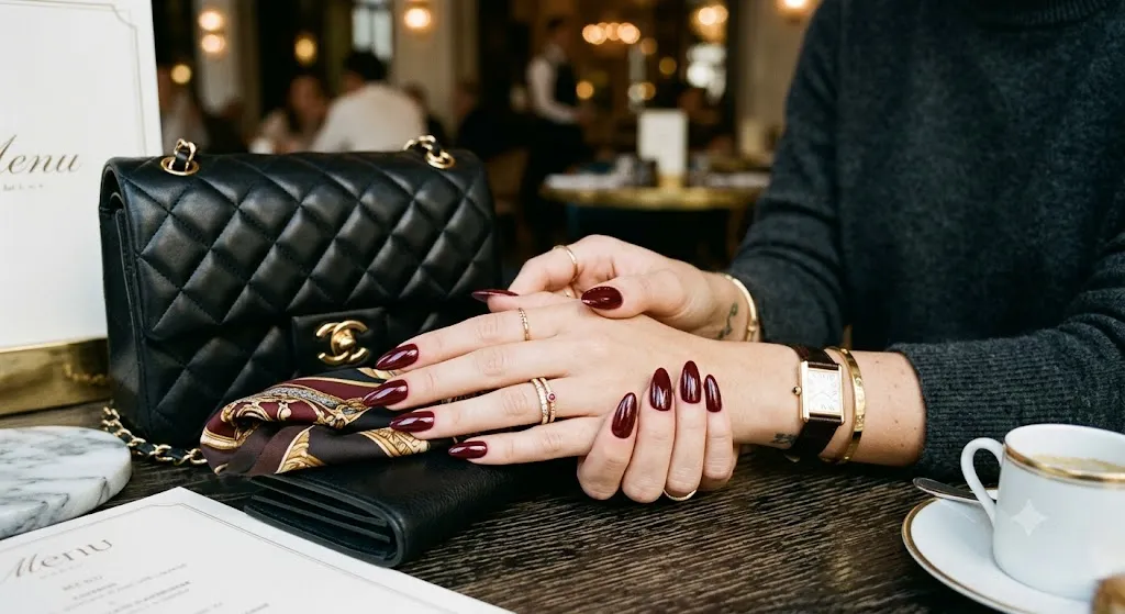 Deep Burgundy Acrylic Nails