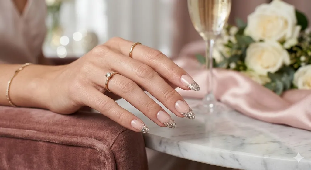 Glitter Tip Almond Nails