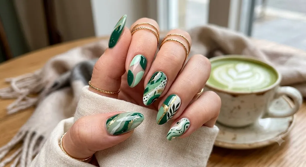Green Abstract Art Nails