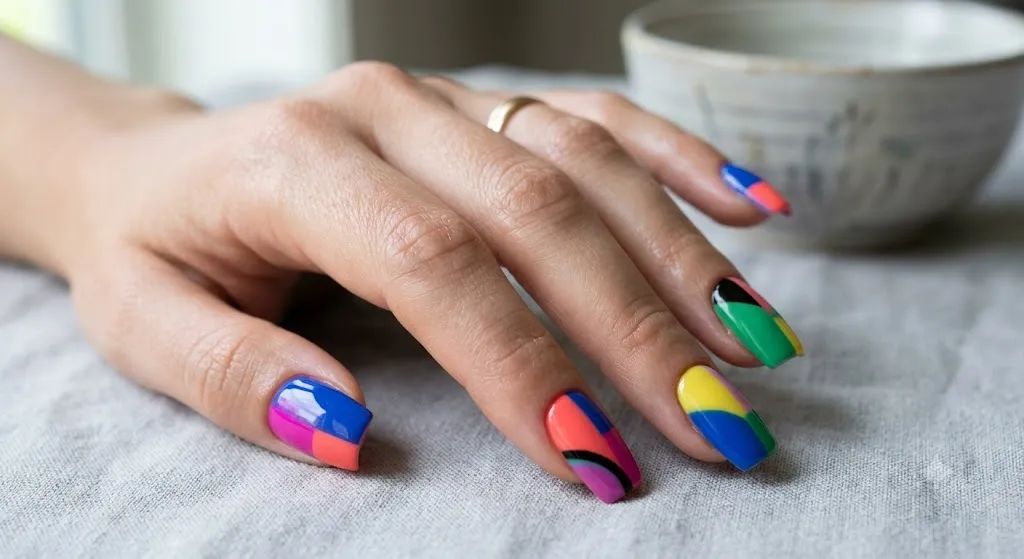 Color Block Acrylic Nails