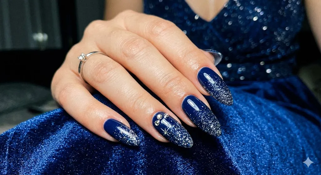 Navy Blue Glitter Ombre Nails