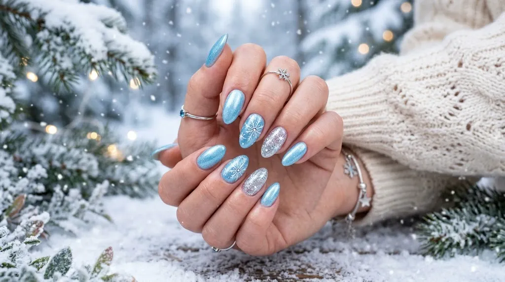 Icy Blue Winter Nails