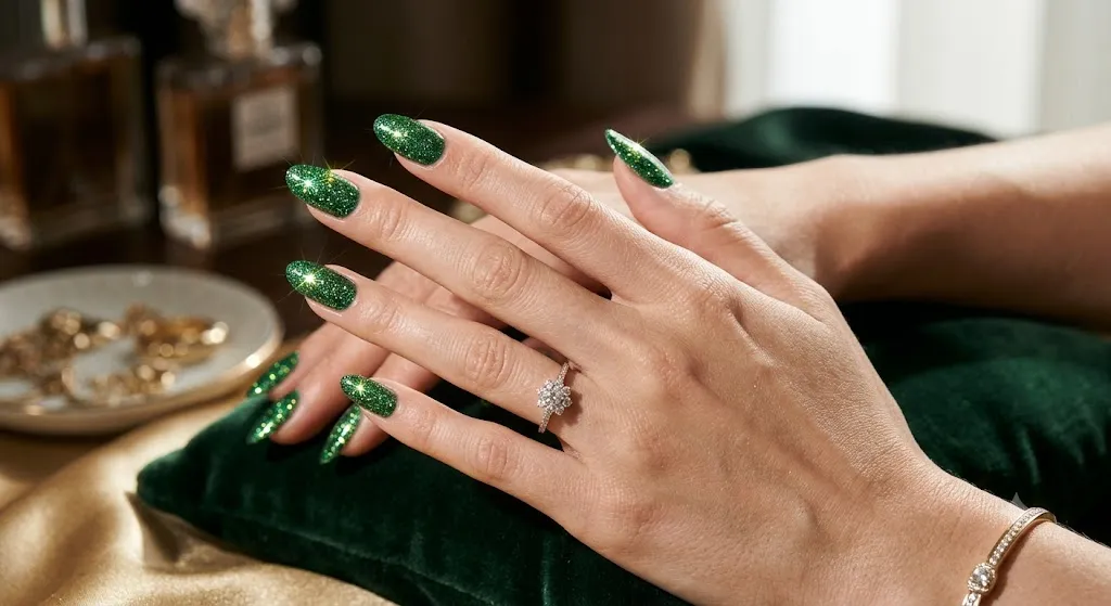 Green Glitter Full Nails
