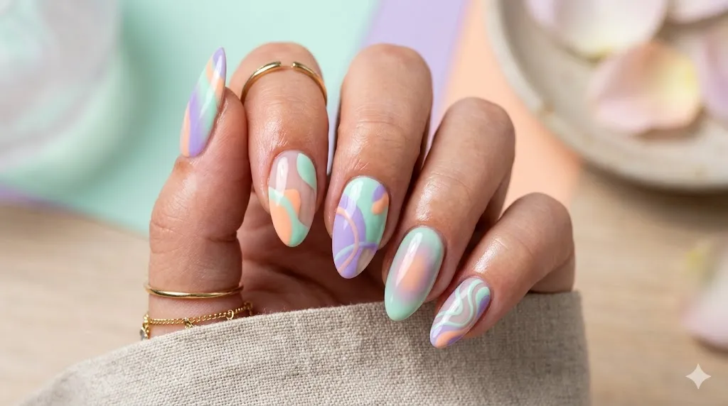 Abstract Pastel Gel Nails