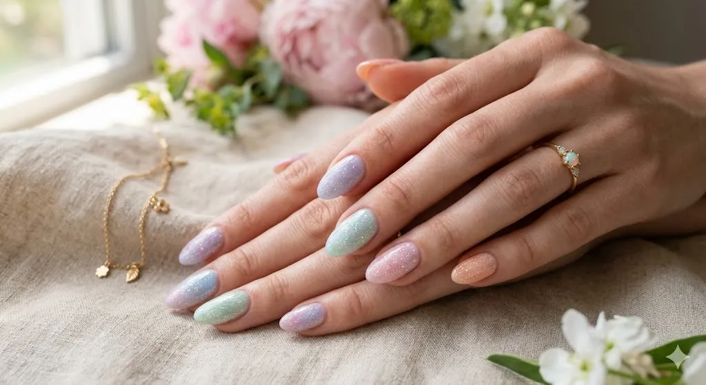 Pastel Glitter Gel Nails
