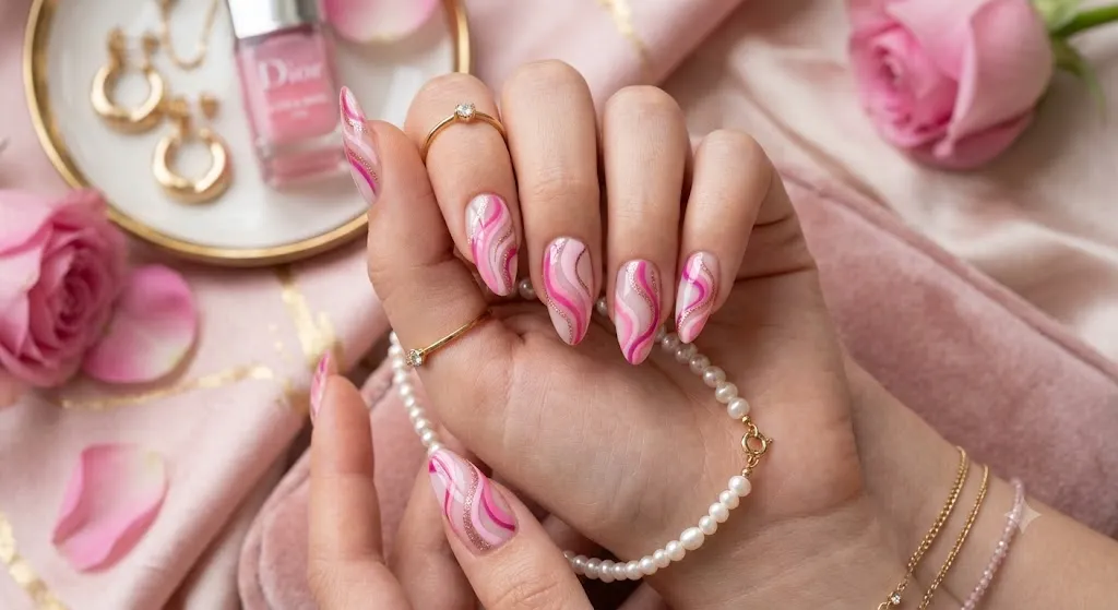 Pink Swirl Nails