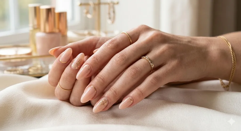Gold Accent Almond Nails