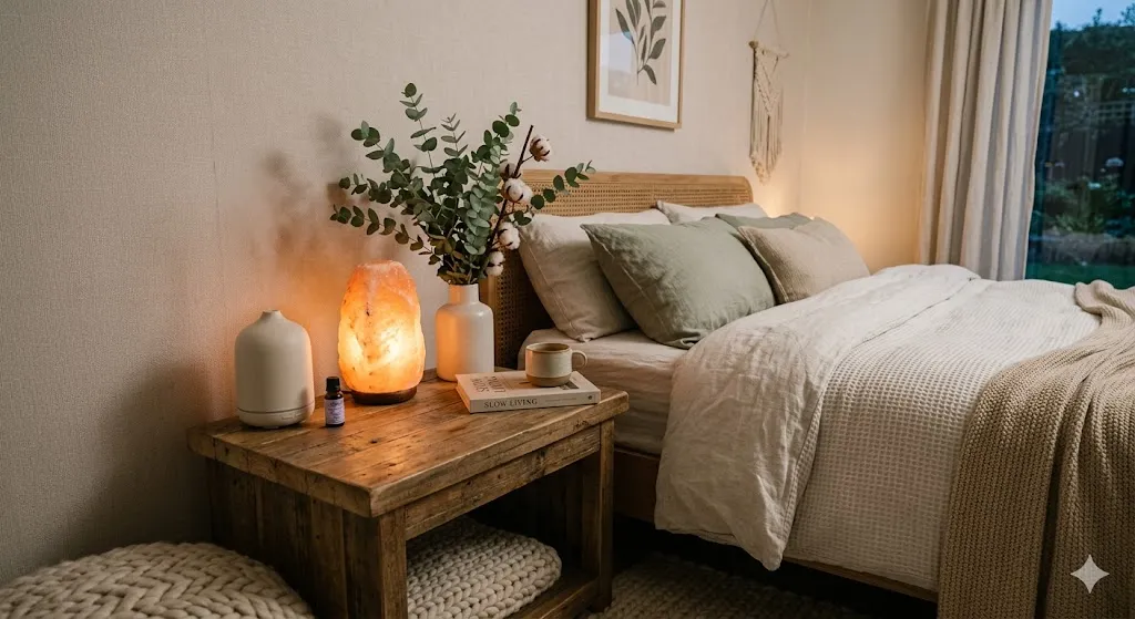 Salt Lamp and Eucalyptus Decor