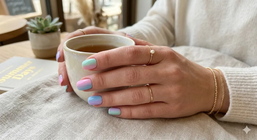 Pastel Rainbow Short Nails