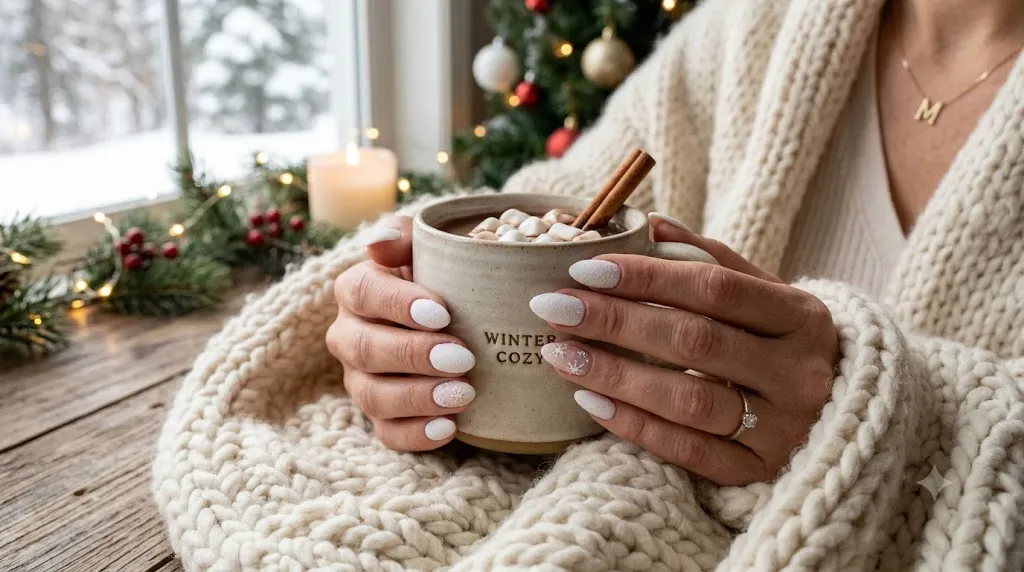Frosted White Winter Nails