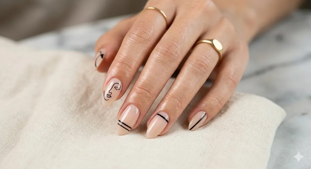 Black Minimal Line Nails