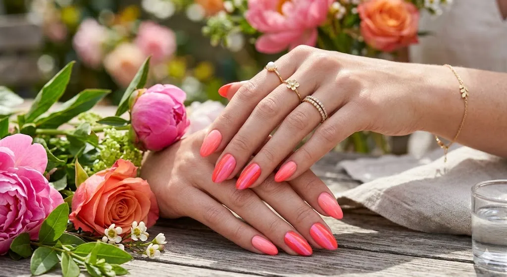 Coral Pink Combo Nails