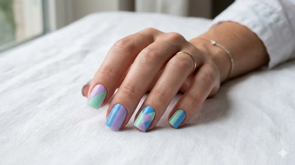 Color Block Pastel Square Nails