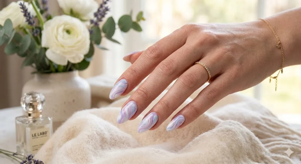 Pastel Marble Almond Nails