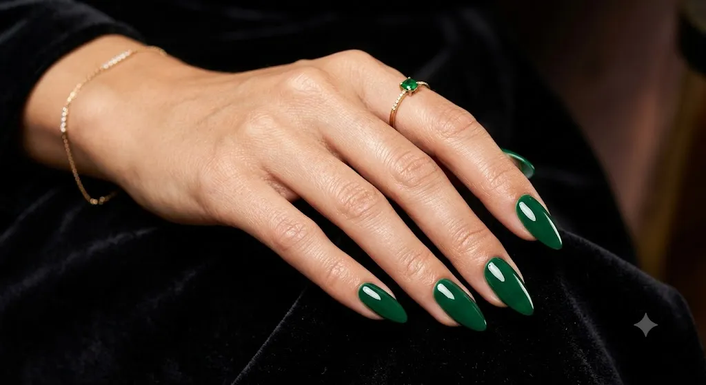 Emerald Glossy Glam Nails