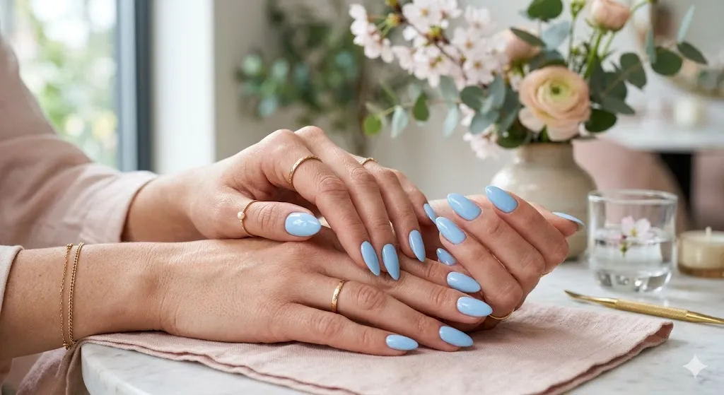Baby Blue Almond Nails