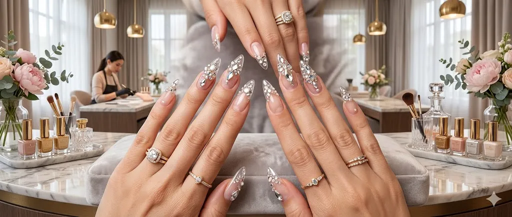 Clear Nails with Gems