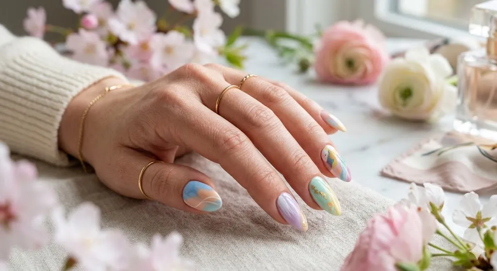 Pastel Abstract Almond Nails