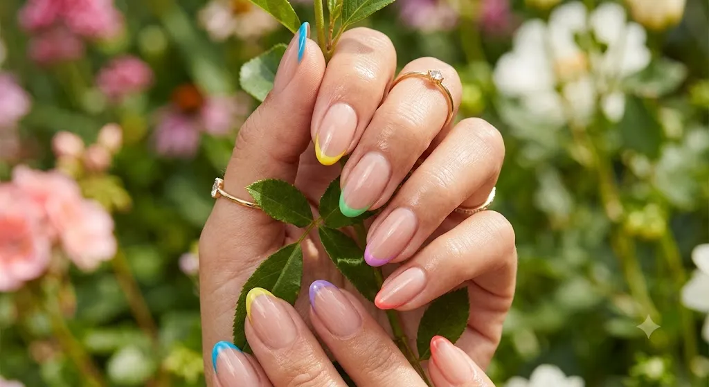 Nude Nails with Color Tips