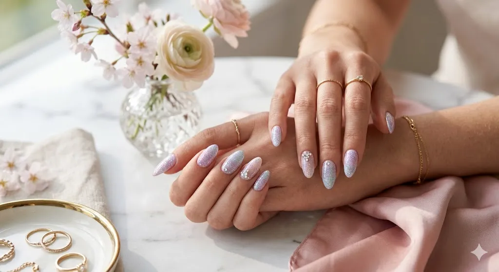 Pastel Glitter Almond Nails