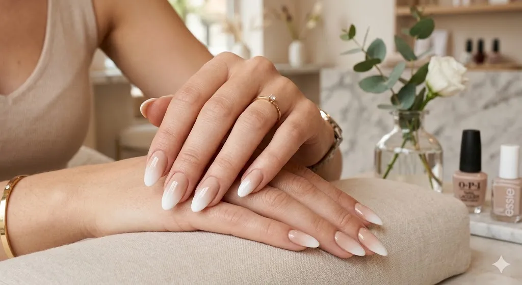 Nude to White Ombre Nails
