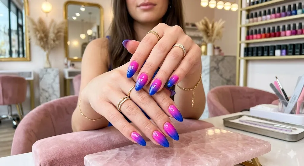 Blue and Pink Ombre Nails