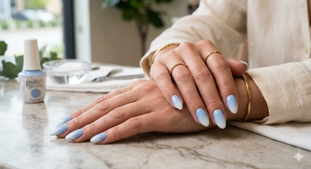 Blue and White Ombre Nails