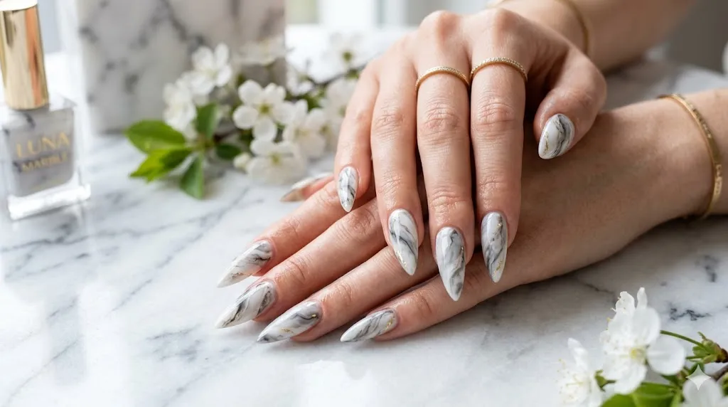 Marble Effect Glam Nails