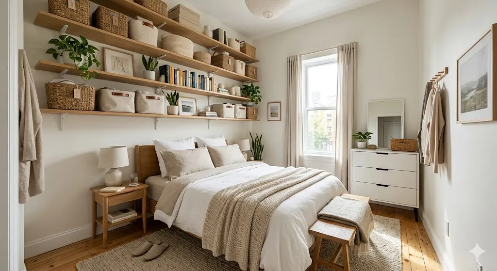 Install High Wall Shelves Near the Ceiling