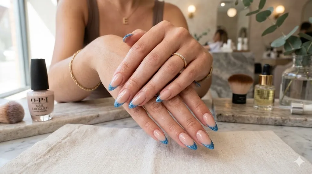 Blue Glitter Tips