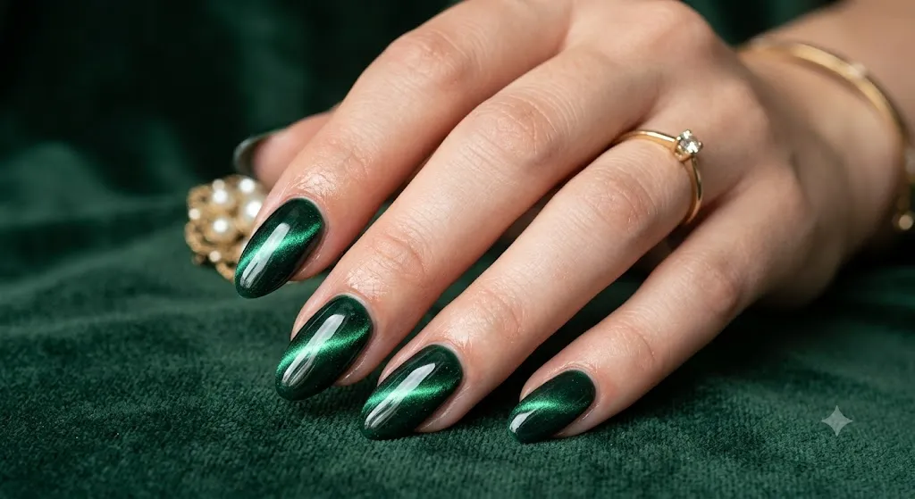 Deep Green Velvet Nails