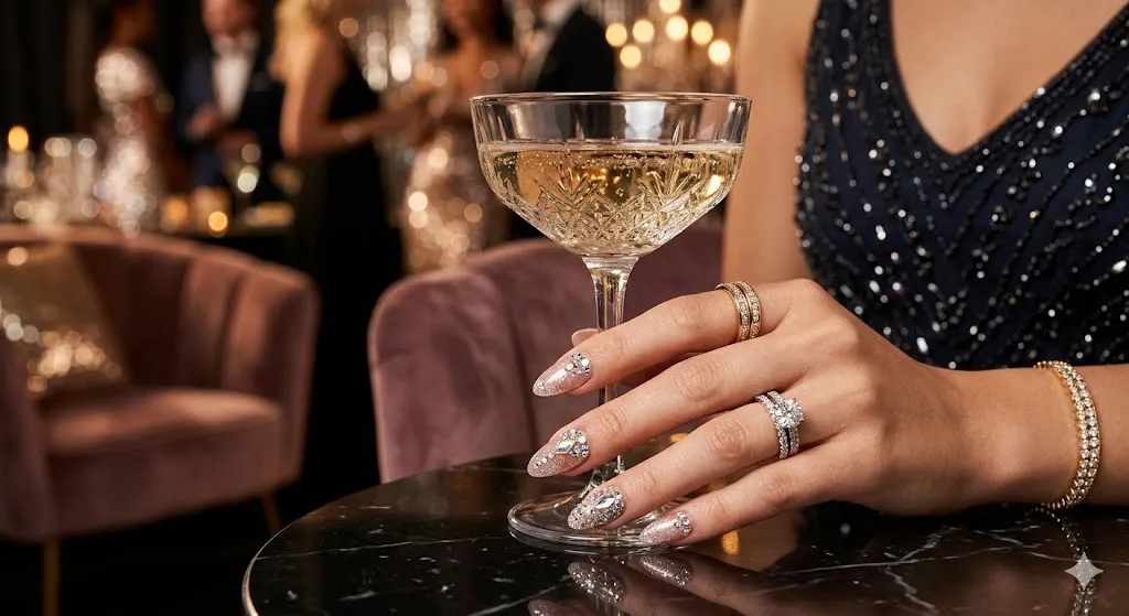 Rhinestone Almond Nails