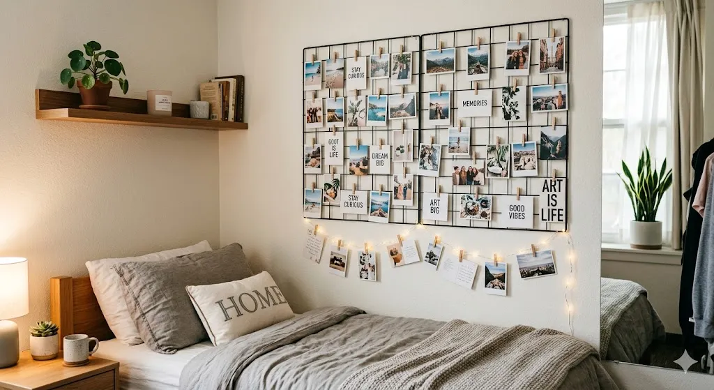 Photo Grid Wall with Clothespins