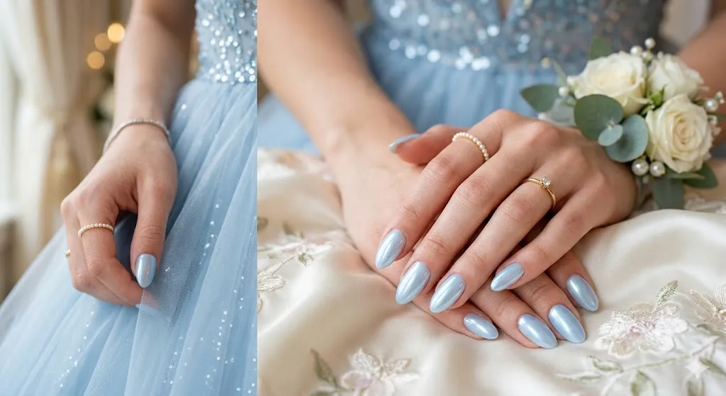 Soft Sky Blue Pearl Nails