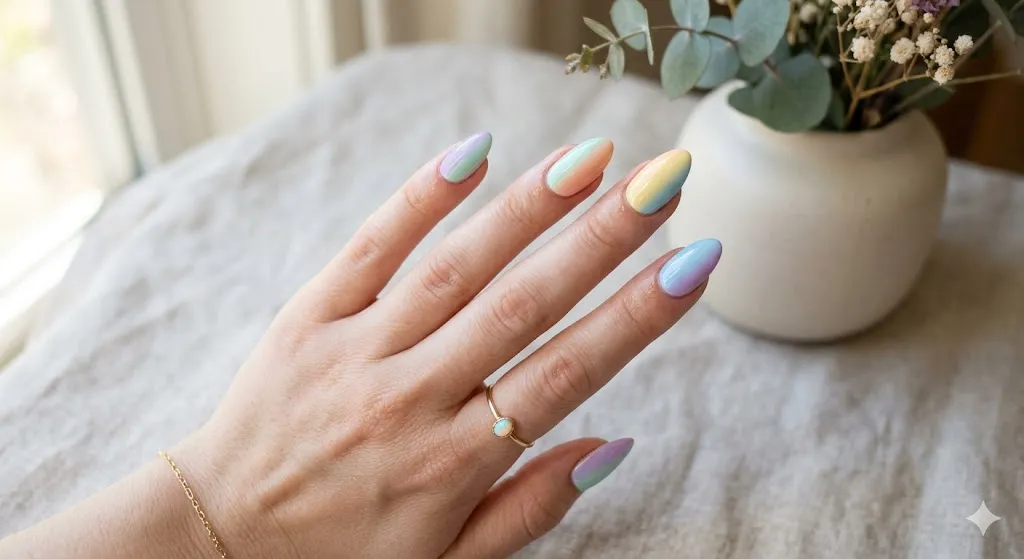 Pastel Rainbow Nails