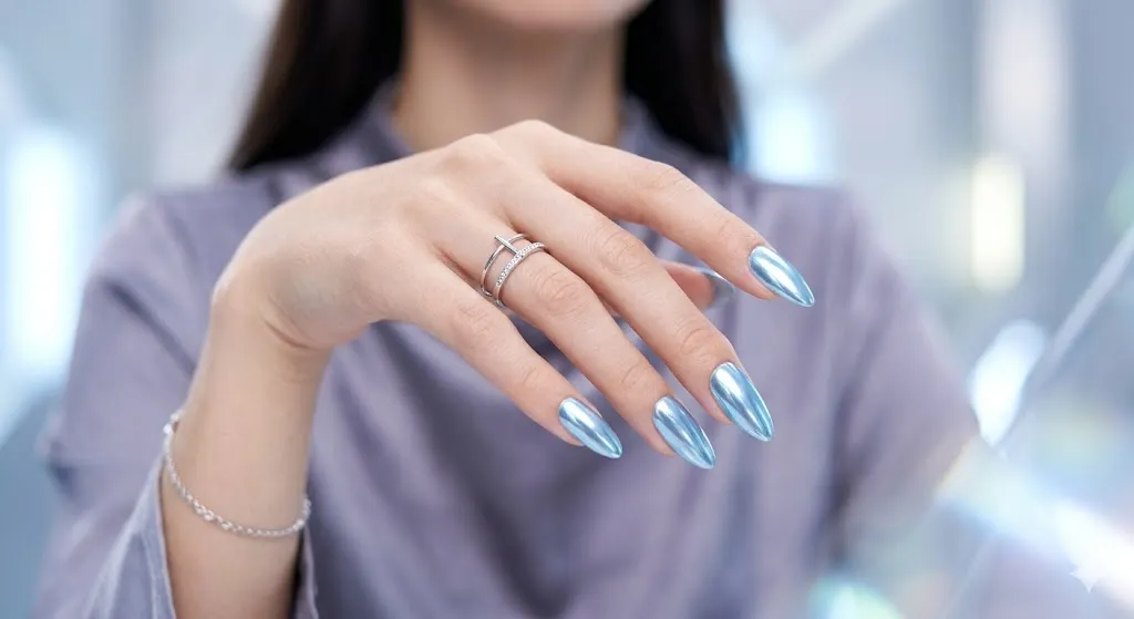Icy Blue Chrome Nails