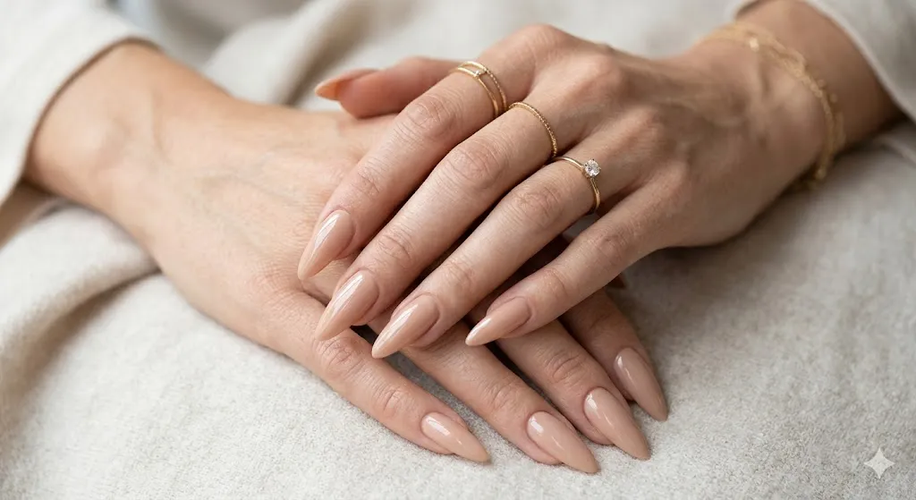 Glossy Nude Stiletto Nails