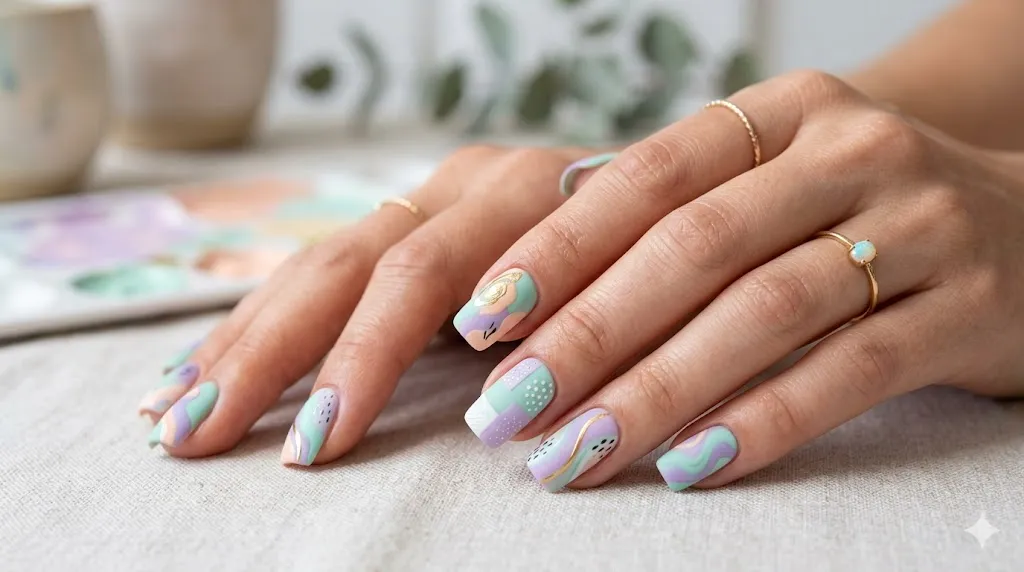 Abstract Pastel Square Nails