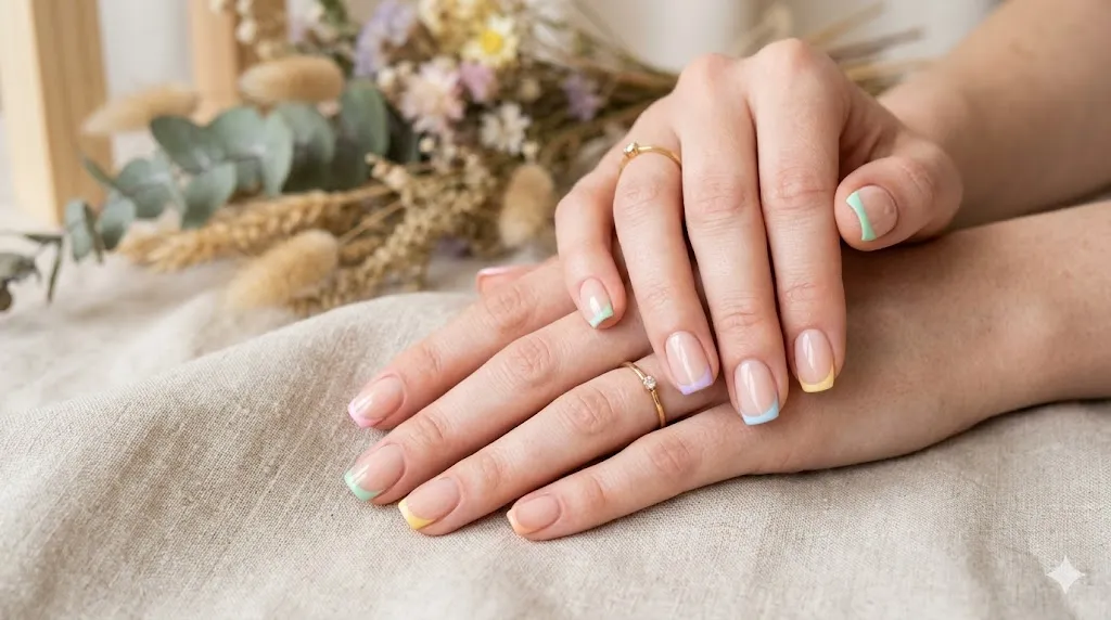 Pastel French Tip Square Nails