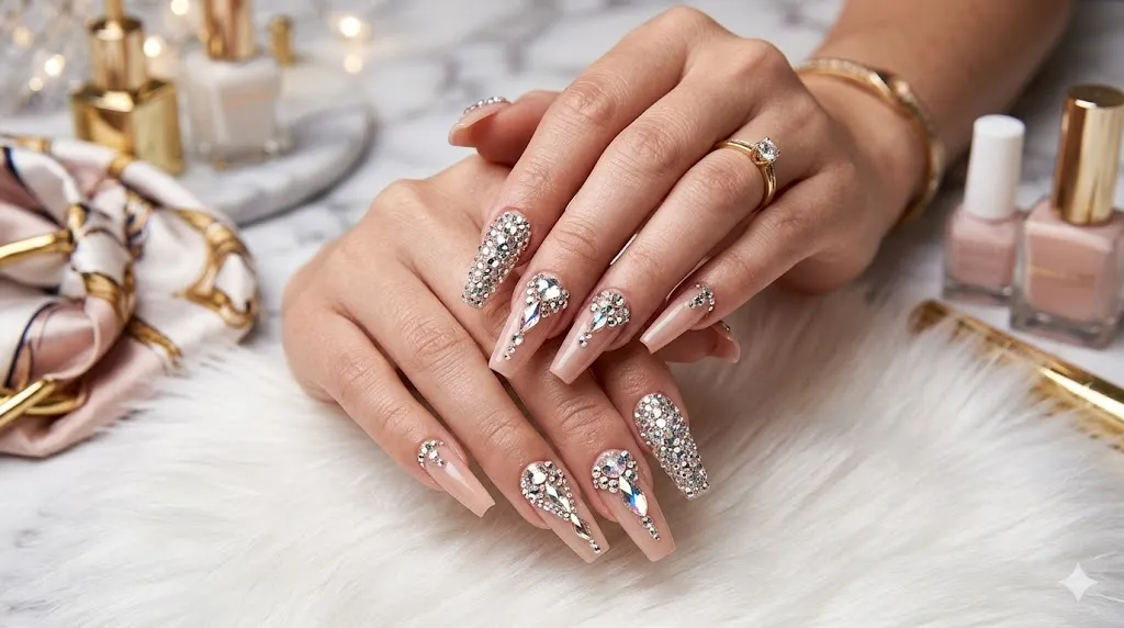 Rhinestone Gel Nails