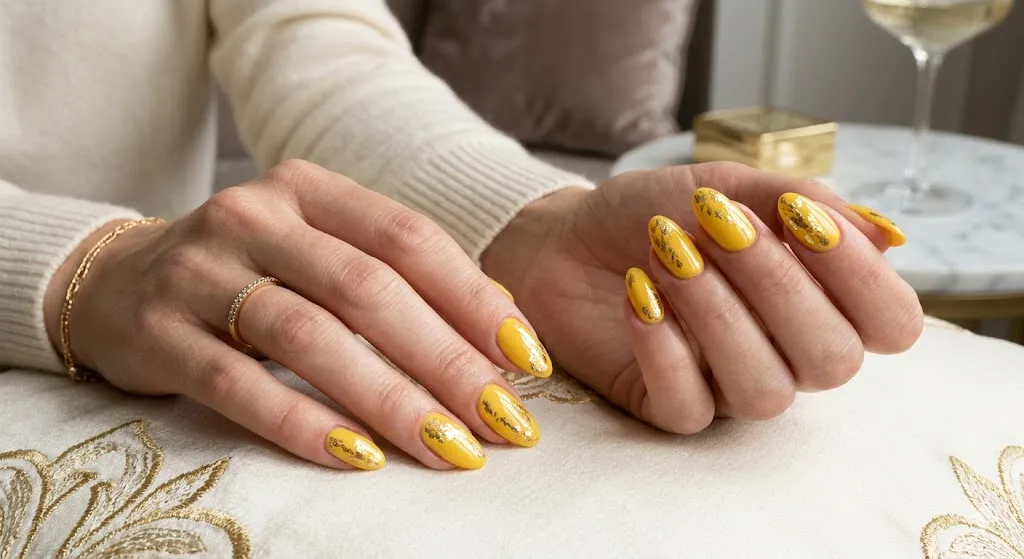 Yellow and Gold Accent Nails