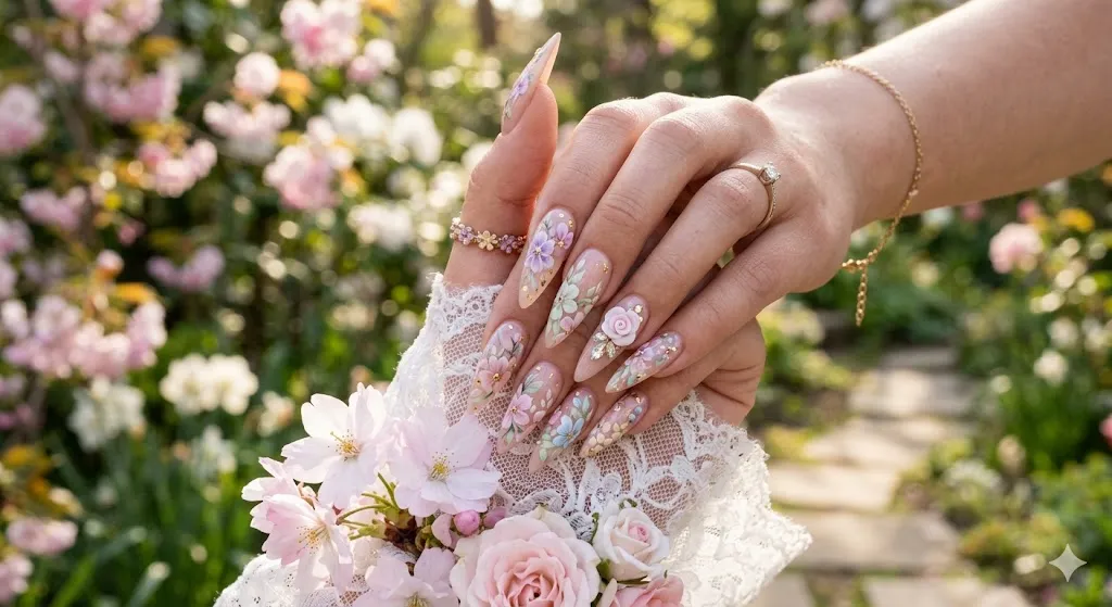 Floral Stiletto Nail Art