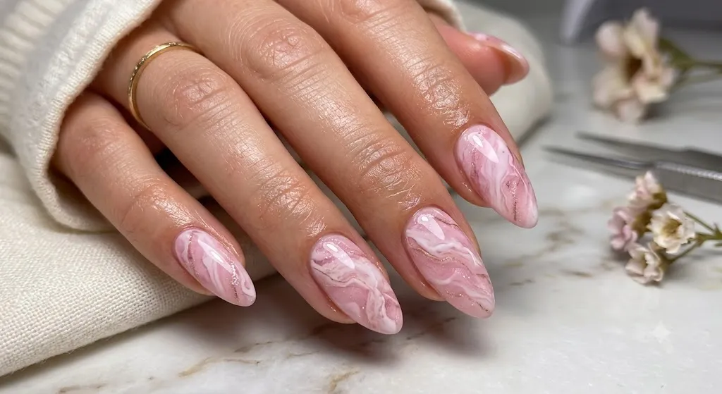 Pink Marble Nails
