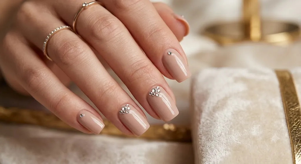 Nude Nails with Rhinestones