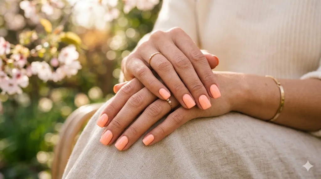 Pastel Peach Square Nails