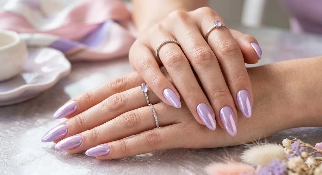 Pastel Chrome Almond Nails