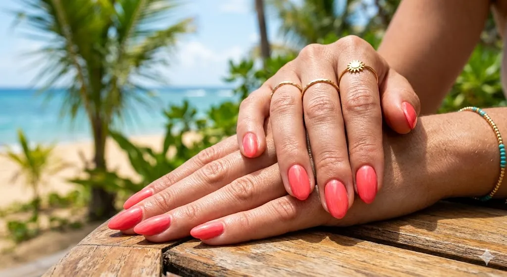 Glossy Coral Nails