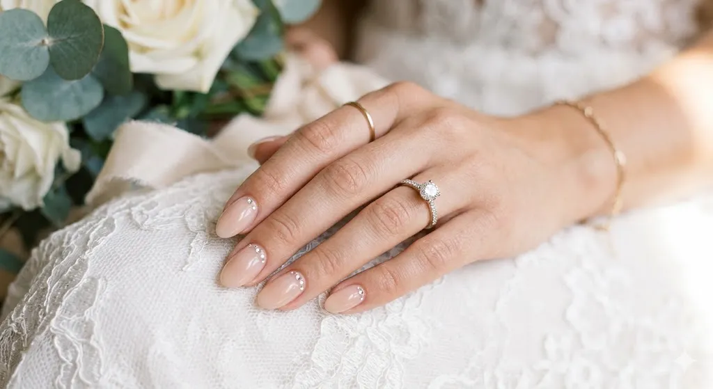Glossy Nude Nails with Micro Rhinestones